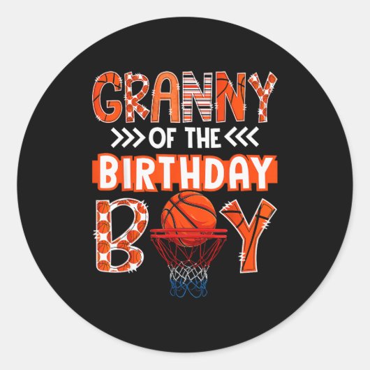 Granny Of The Birthday Boy Basketball Lover Matchi ラウンドシール (正面)