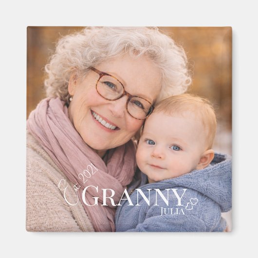 Granny or Grammy photo Established Year Hearts マグネット (正面)