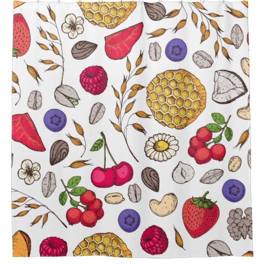 Granola,  muesli seamless pattern. Oat flakes hand シャワーカーテン (正面)