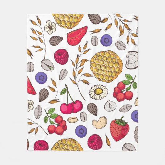 Granola, muesli seamless pattern. Oat flakes hand フリースブランケット (正面)