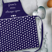 Gran's Kitchen Always Open Navy Blue And White Dot エプロン