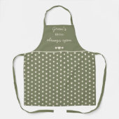 Gran's Kitchen Always Open Olive Green Polka Dot エプロン (正面)