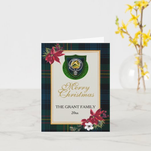 Grant Scottish Clan Tartan & Crest カード (黄色い花)