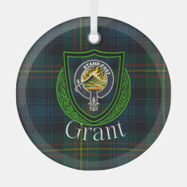 Grant Scottish Clan Tartan & Crest ガラスオーナメント