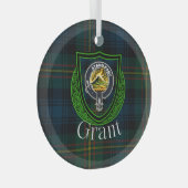 Grant Scottish Clan Tartan & Crest ガラスオーナメント (正面右)