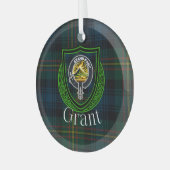 Grant Scottish Clan Tartan & Crest ガラスオーナメント (正面左)