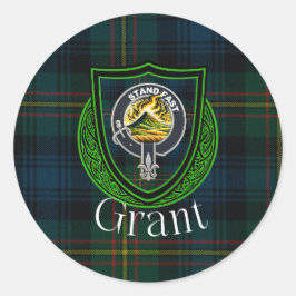 Grant Scottish Clan Tartan & Crest ラウンドシール