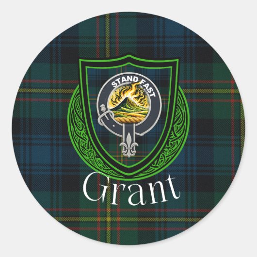 Grant Scottish Clan Tartan & Crest ラウンドシール (正面)