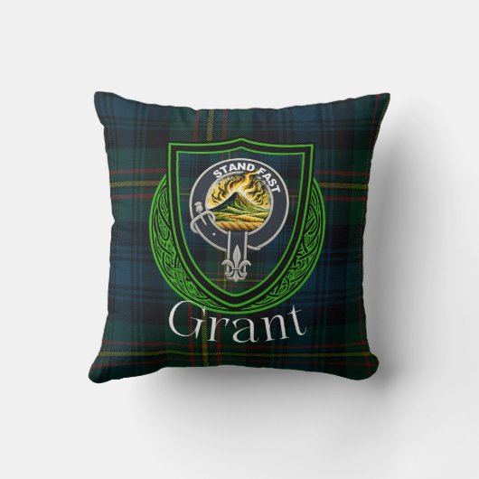 Grant Scottish Clan Tartan & Crest Throw Pillow クッション (裏面)
