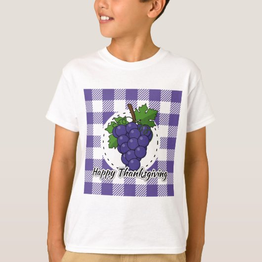 Grape on Violet Plaid - Happy Thanksgiving Tシャツ (正面)