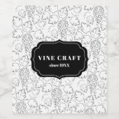 Grape vine black and white Elegant Aesthetic. ワインラベル (シングルラベル)