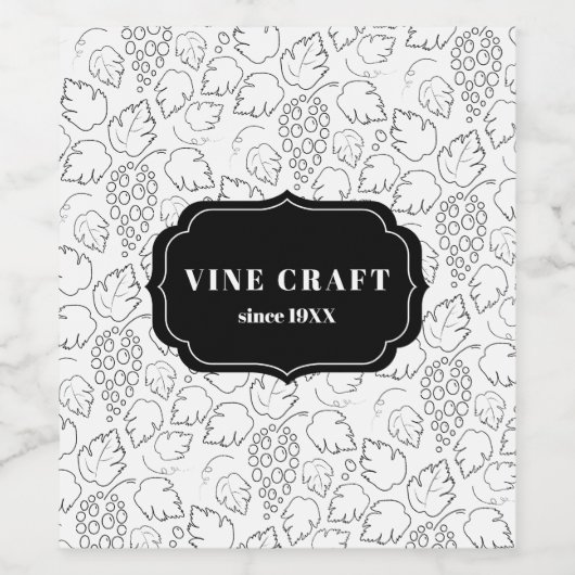 Grape vine black and white Elegant Aesthetic. ワインラベル (シングルラベル)