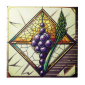 Grapes and Wheat Stained Glass Ceramic Tile タイル (正面)