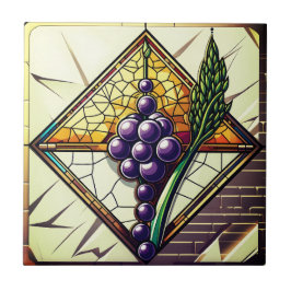 Grapes and Wheat Stained Glass Ceramic Tile タイル