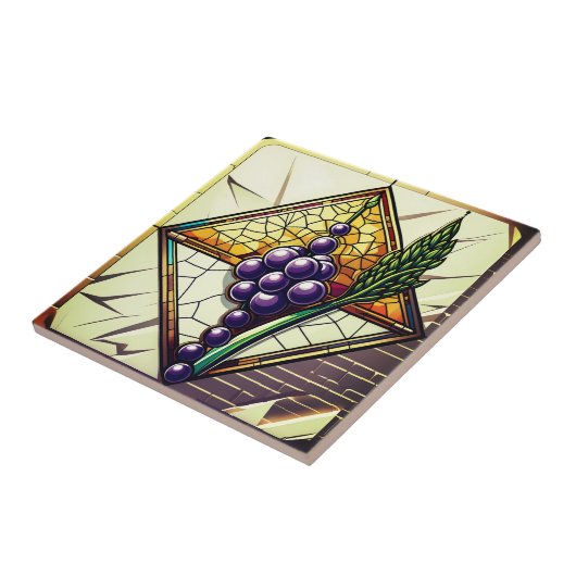 Grapes and Wheat Stained Glass Ceramic Tile タイル (側面)