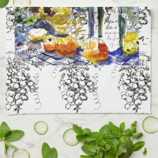 Grapes&bottles キッチンタオル (折り畳み)