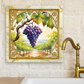 Grapes Vineyard Gold Ceramic Tile タイル