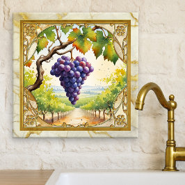 Grapes Vineyard Gold Ceramic Tile タイル