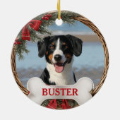 Grapevine Christmas Wreath Dog Photo Tree Ornament セラミックオーナメント (裏面)