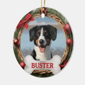 Grapevine Christmas Wreath Dog Photo Tree Ornament セラミックオーナメント (左)