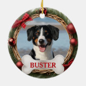Grapevine Christmas Wreath Dog Photo Tree Ornament セラミックオーナメント (裏面)