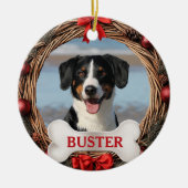 Grapevine Christmas Wreath Dog Photo Tree Ornament セラミックオーナメント (正面)
