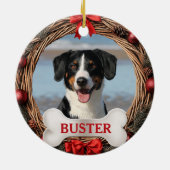Grapevine Christmas Wreath Dog Photo Tree Ornament セラミックオーナメント (裏面)