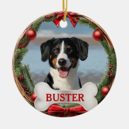 Grapevine Wreath Dog Photo Christmas Tree Ornament セラミックオーナメント