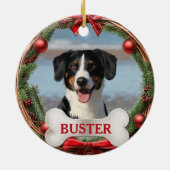 Grapevine Wreath Dog Photo Christmas Tree Ornament セラミックオーナメント (裏面)