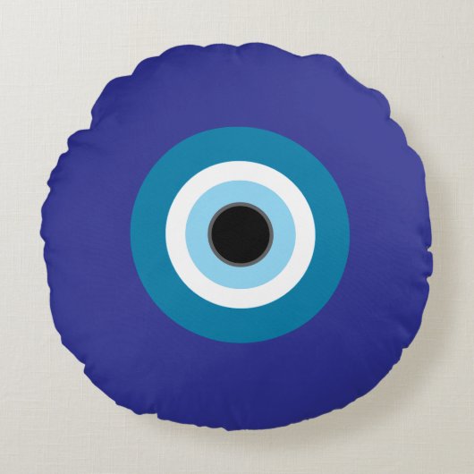 Graphic Blue Evil Eye Round Pillow ラウンドクッション (正面)