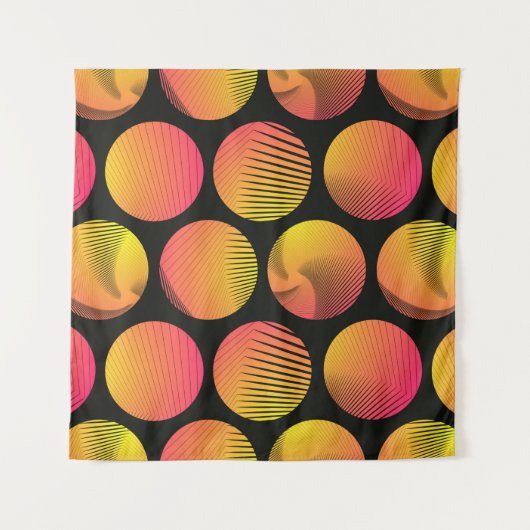 graphic circles seamless pattern in orange fire sh タペストリー (正面)