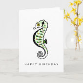 Graphic- Cute SEAHORSE - Wildlife - Marine animal カード (黄色い花)