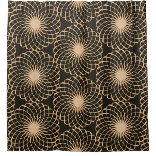 graphic floral tracery grid seamless pattern in iv シャワーカーテン (正面)