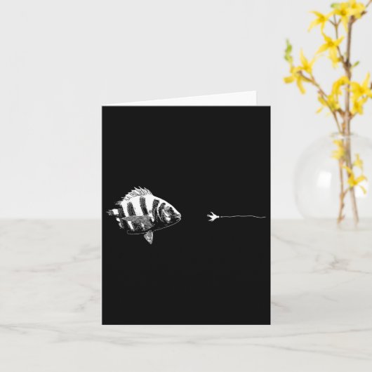 Graphic Fly Fishing Hook Line - Fish Sheepshead  カード (黄色い花)