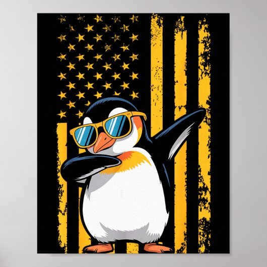 Graphic Penguin Retro American Flag Funny Penguin  ポスター (正面)