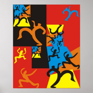 Graphic Sketches of People Dancing and Jumping ポスター