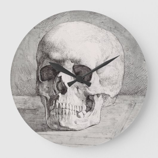 Graphic Skull Art: Minimalist & Bold Ink Design ラージ壁時計 (正面)
