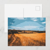 Graphic Summer Field Country Road View ポストカード (正面/裏面)