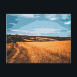 Graphic Summer Field Country Road View ポストカード<br><div class="desc">Share the beauty of the outdoors with this striking postcard. Featuring a vibrant,  graphic illustration of a winding summer road through golden wheat fields against a dramatic blue sky. This posterized landscape design is perfect for sending warm greetings,  travel notes,  or keeping as a miniature art print.</div>