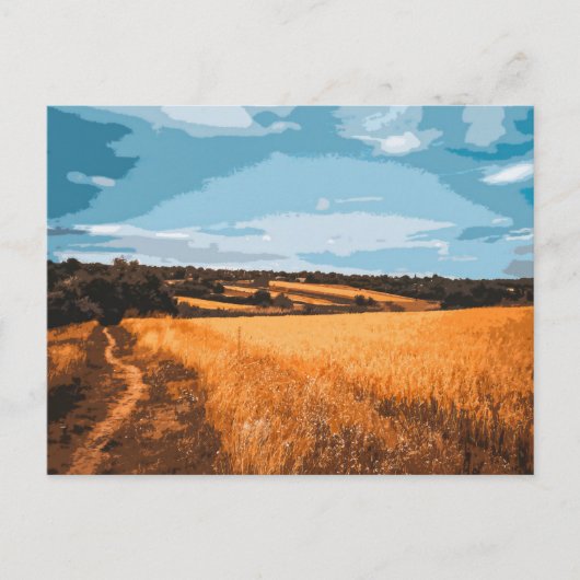 Graphic Summer Field Country Road View ポストカード (正面)