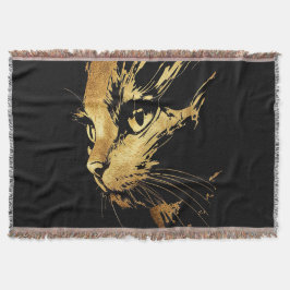 Graphique Élégant Chat Noir et Or Texturé スローブランケット