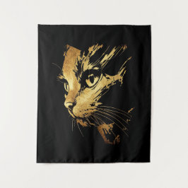 Graphique Élégant Chat Noir et Or Texturé タペストリー