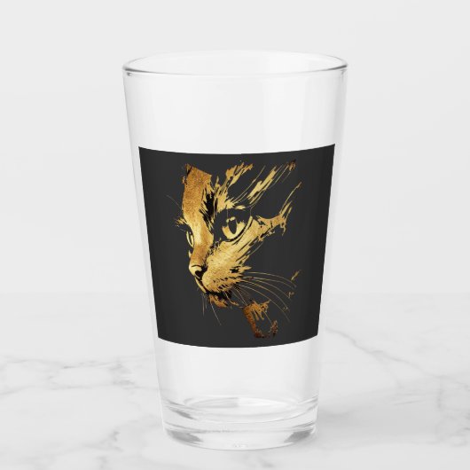 Graphique Élégant Chat Noir et Or Texturé タンブラーグラス (正面)