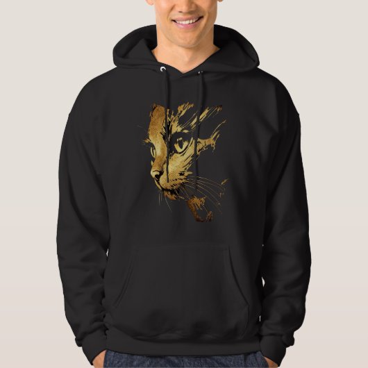 Graphique Élégant Chat Noir et Or Texturé パーカ (正面)