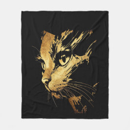 Graphique Élégant Chat Noir et Or Texturé フリースブランケット