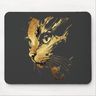 Graphique Élégant Chat Noir et Or Texturé マウスパッド