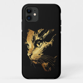 Graphique Élégant Chat Noir et Or Texturé iPhone 11 ケース