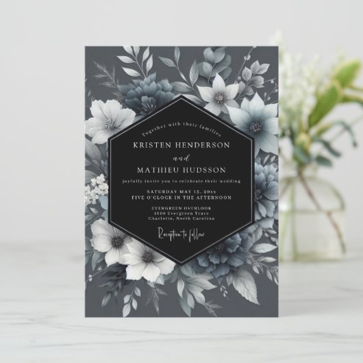 Graphite Ethereal Bloom Wedding 招待状 (スタンド正面)