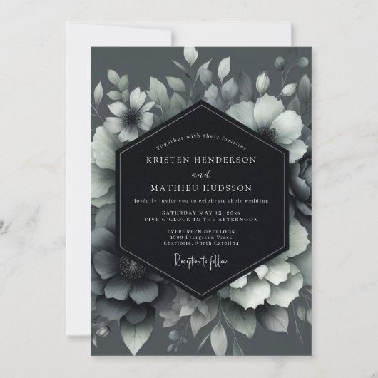 Graphite Shadowy Bloom Wedding 招待状 (正面)