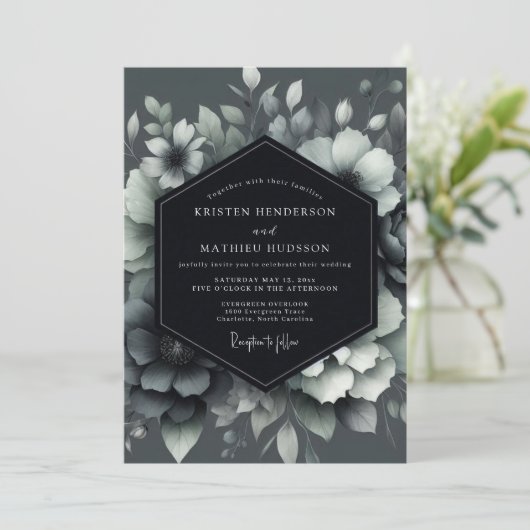 Graphite Shadowy Bloom Wedding 招待状 (スタンド正面)